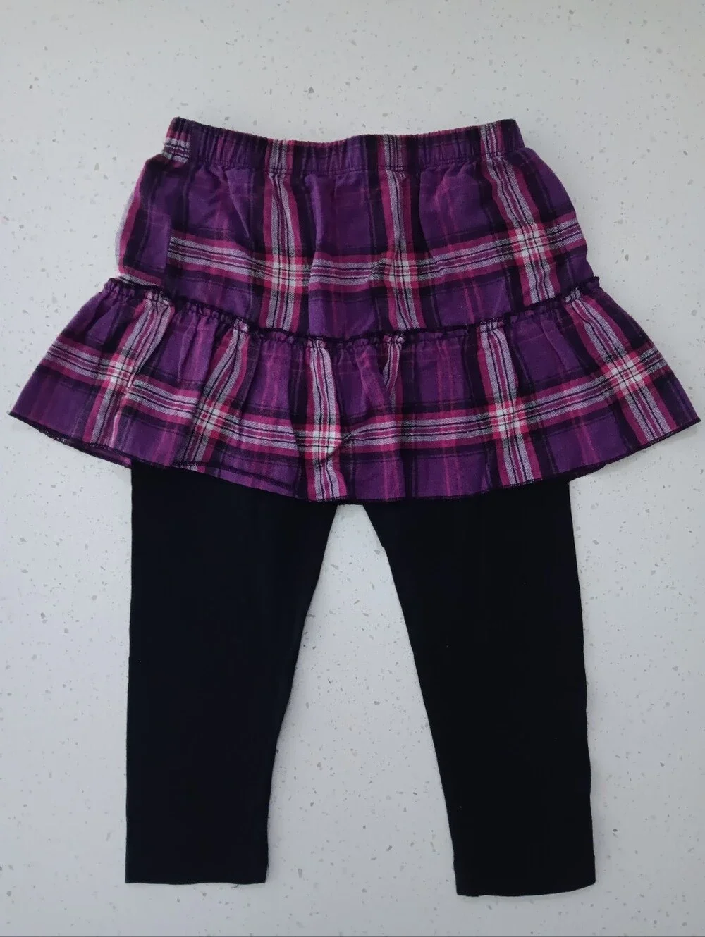 Girls' Purple Butterfly Top And Plaid Skirt Black Leggings Outfit Set Size S 7/8